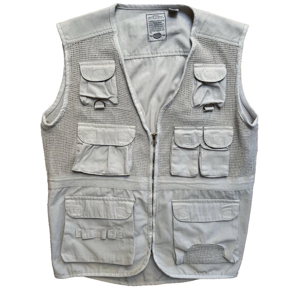 Vintage 80s 90s Bugle Boy Utility Fishing Vest XL Neutral Outdoors Gorp Safari